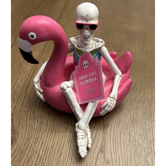 NEW Here Lies Summer Skeleton Flamingo Pool Float Halloween SUMMERWEEN Decor - Picture 8 of 8